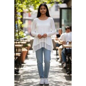 Style & Co Women's Blouse White Long Sleeve Pullover Layered Size Large